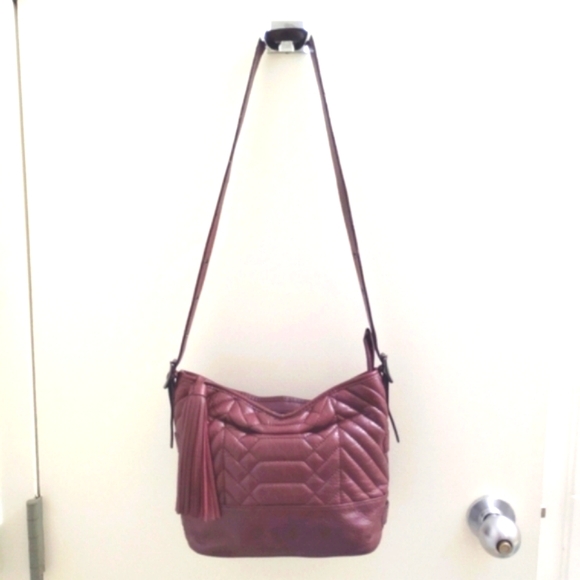 Aimee Kestenberg Leather Purse Shoulder Bag Quilted Burgundy Brown Satchel - Picture 2 of 15
